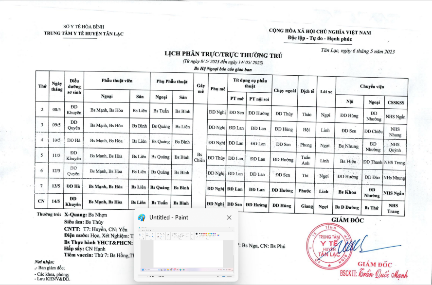Lịch trực tuần 08 - 14/5